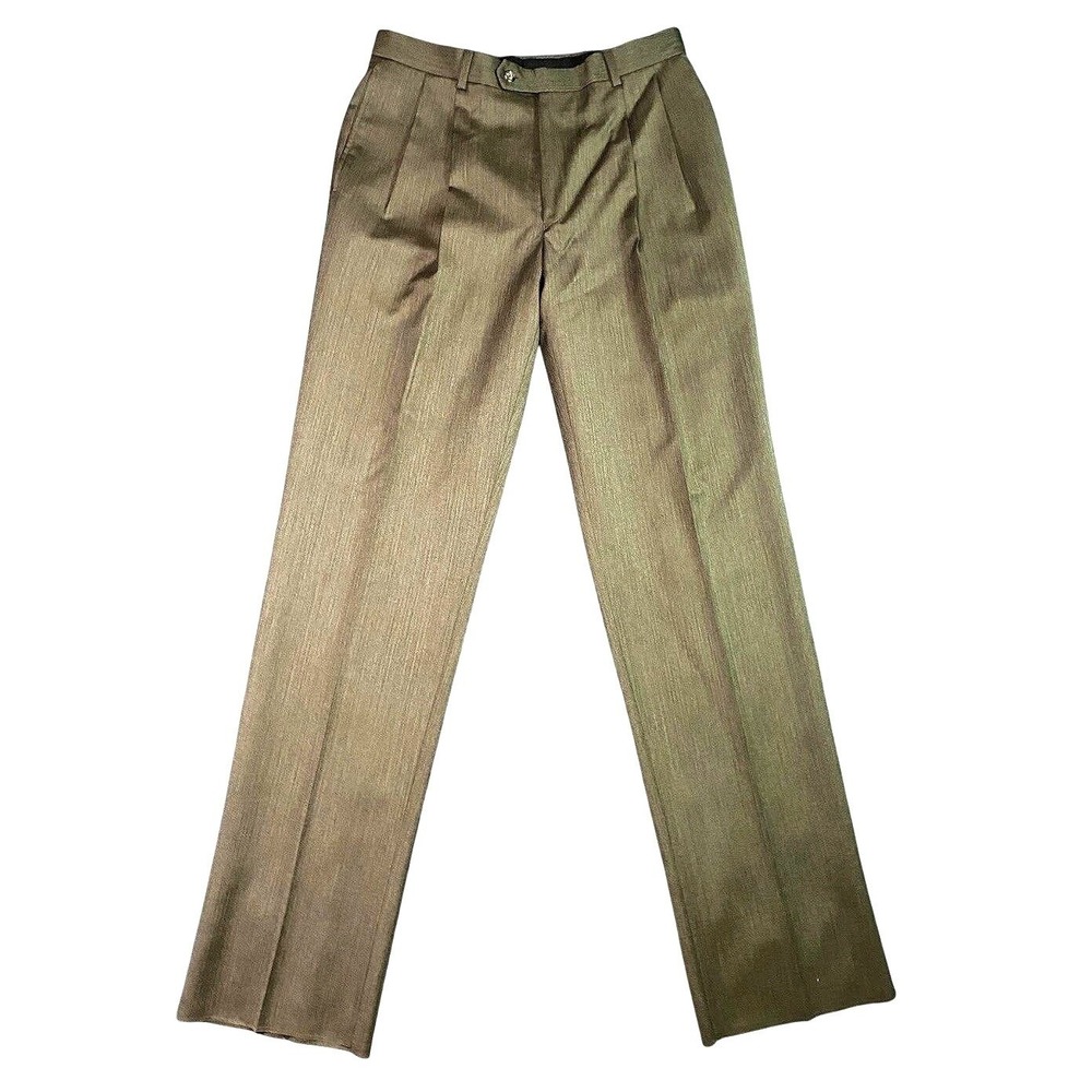 NEW Vintage 100% Wool Pleated Dress Trousers Tan Straight Leg Pants Mens 34R